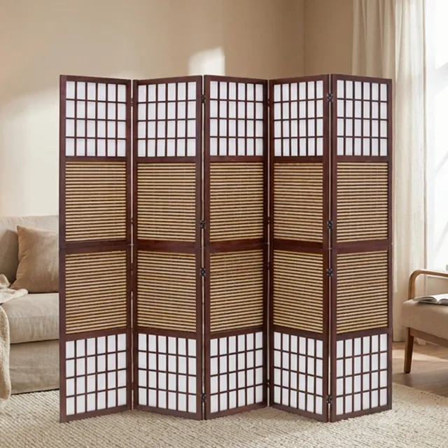 Homestyle4u Kamerscherm - 220x175 cm - bruin - 5-delig - bamboelatten