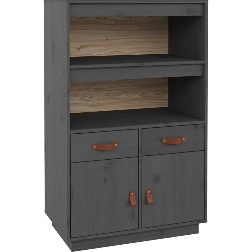 vidaXL Hoge kast 67x40x108,5 cm massief grenenhout grijs