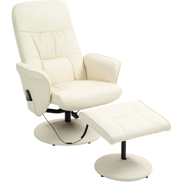 Killogood Massagestoel met voetensteun - ergonomisch - 10 massagepunten - kunstleer - afmetingen: 76 cm x 81 cm x 105 cm - gebroken wit