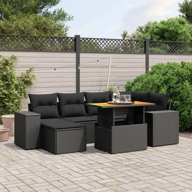 vidaXL 7-delige Loungeset met kussens poly rattan zwart, foto 2