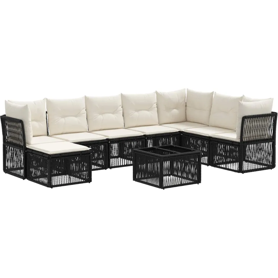 vidaXL Tuinbankenset 9 st Zwart poly rattan, foto 3