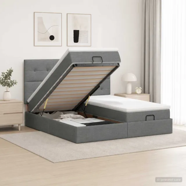 vidaXL Ottoman Bed met Matrassen en LED Donkergrijs 200 x 200 cm Stof