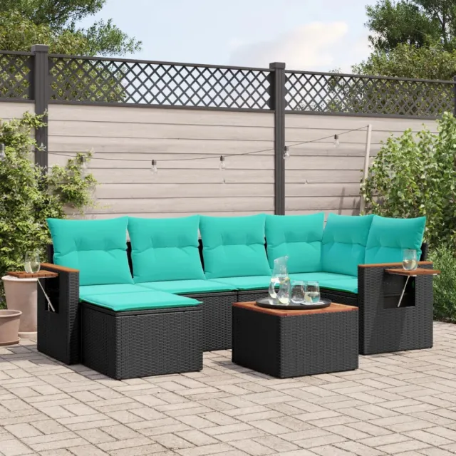 vidaXL 7-delige Loungeset met kussens poly rattan zwart, foto 2