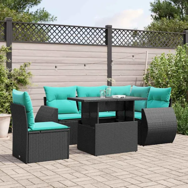 vidaXL 6-delige tuinbankset met kussens van zwart polyrotan, foto 2