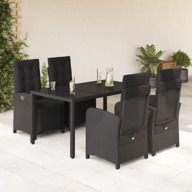 vidaXL 5-delige Tuinset met kussens poly rattan zwart, foto 2
