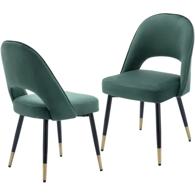 chairus Eetkamerstoel Set van 2 stoelen - Groen - Velvet - Met Metalen Poten - Holle rug - Armloze stoelen - Gewatteerde zitting - Voor de Woonkamer en Keuken
