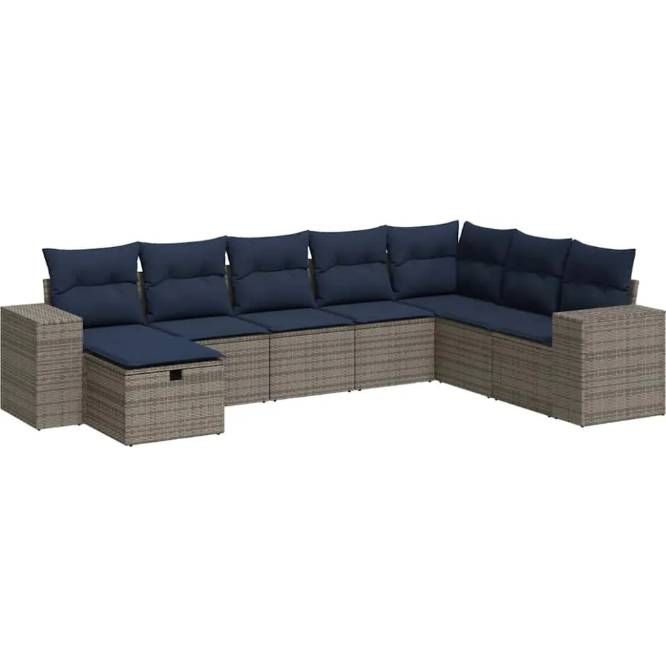 vidaXL 8-delige Loungeset met kussens poly rattan grijs, foto 3