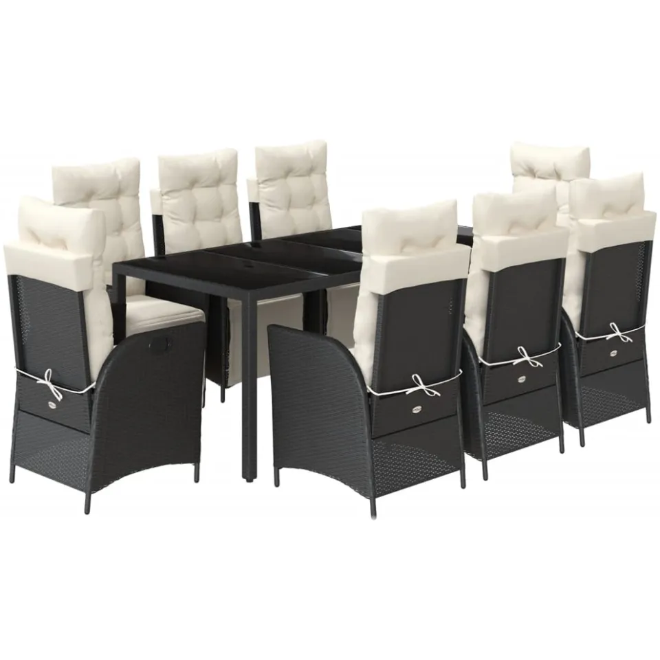 vidaXL 9-delige Tuinset poly rattan zwart