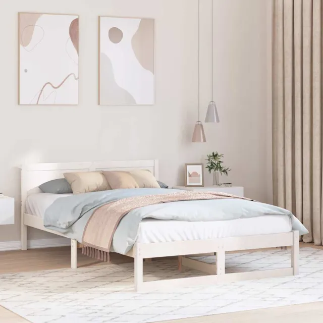 vidaXL Bedframe met hoofdeinde Wit 140 x 190 cm Massief grenenhout