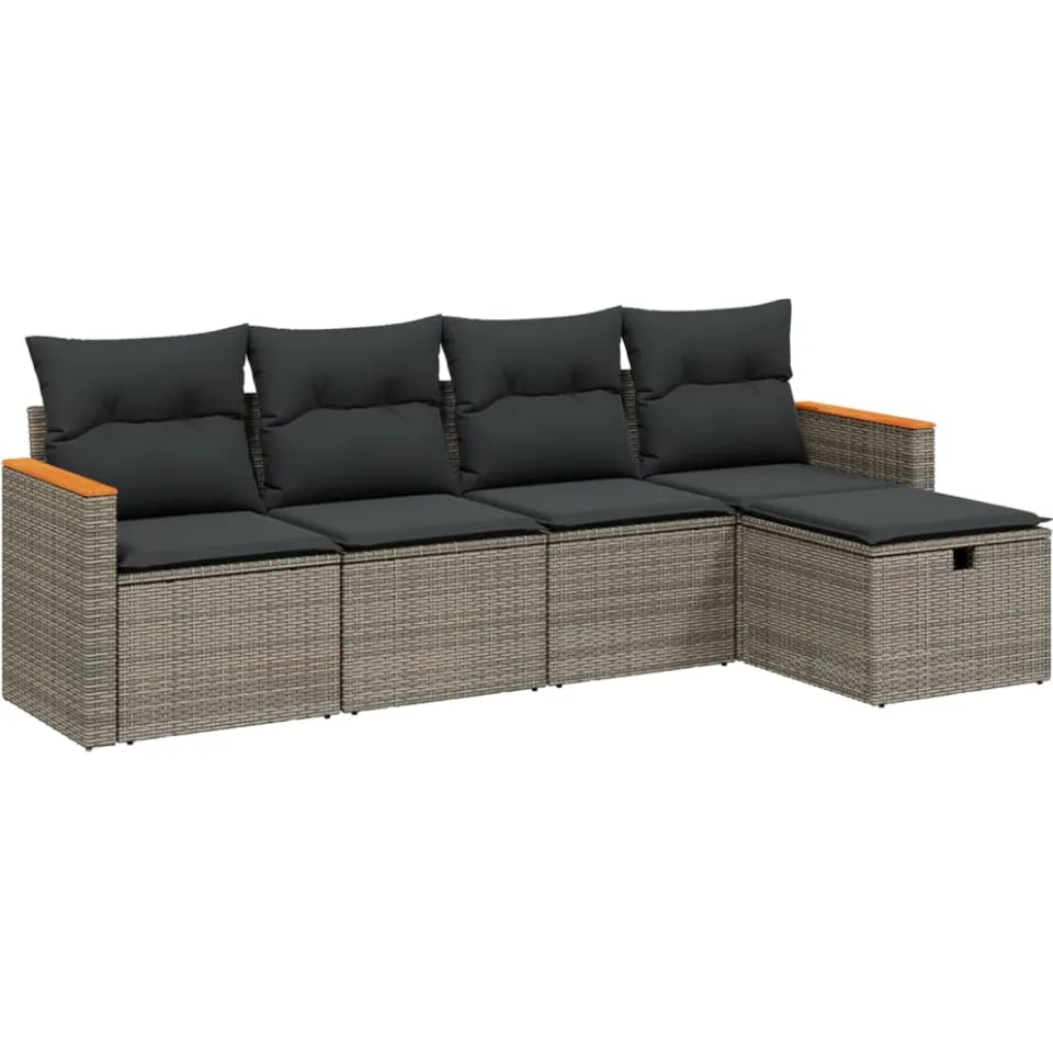 vidaXL 5-delige Loungeset met kussens poly rattan grijs, foto 3