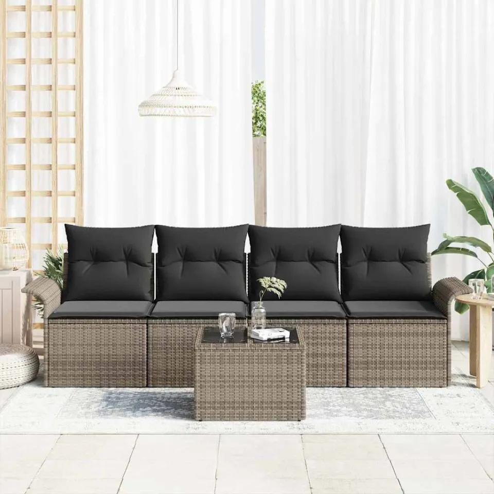 vidaXL Bankstel 5 st Grijs poly rattan, foto 3