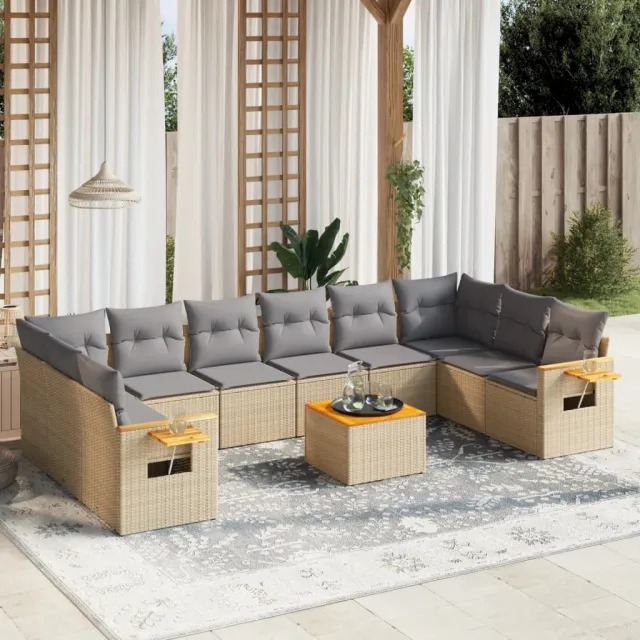 vidaXL 11-delige Tuinset met kussens poly rattan beige, foto 2
