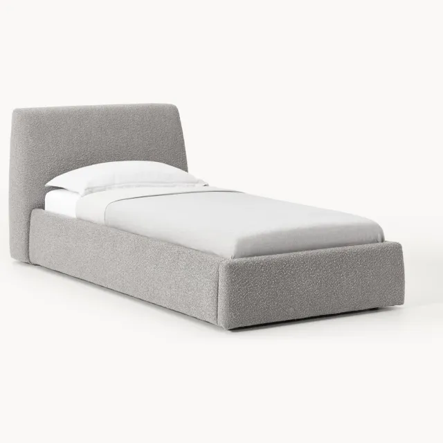 Westwing Collection Bouclé eenpersoonsbed Cloud met opbergruimte Grijs