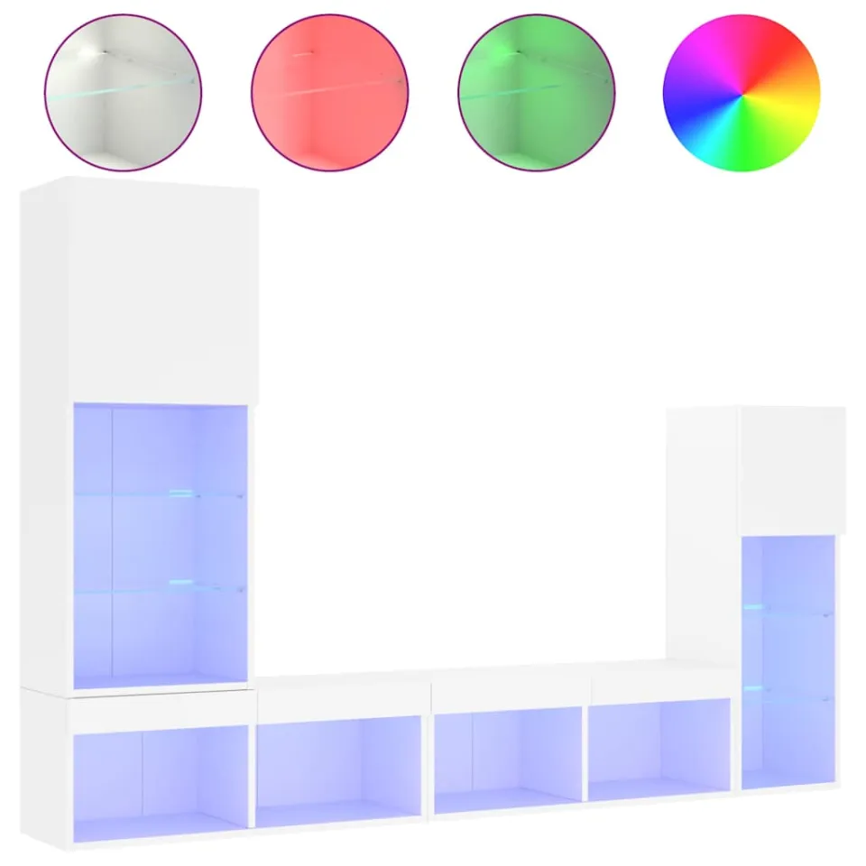 vidaXL 4-delige Tv-wandmeubelset met LED-verlichting bewerkt hout wit, foto 4