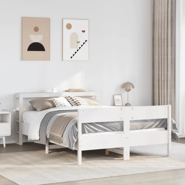vidaXL Bedframe zonder matras massief grenenhout wit 150x200 cm