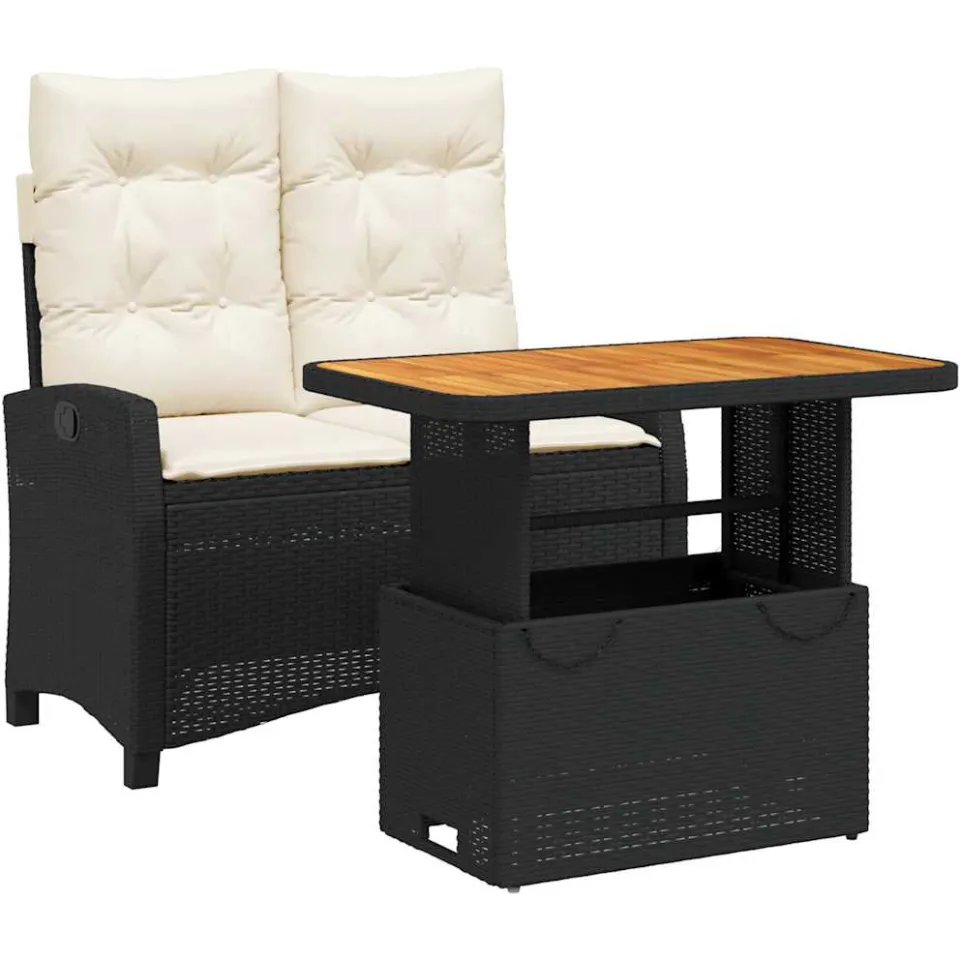 vidaXL 2-delige Tuinset met kussens poly rattan zwart, foto 3
