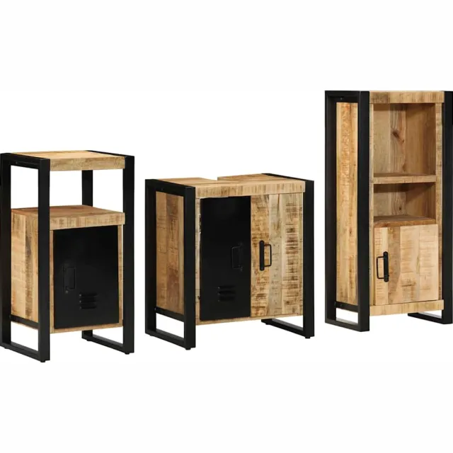 vidaXL Badkamermeubelset 3 st Bruin en zwart Massief Mango Hout