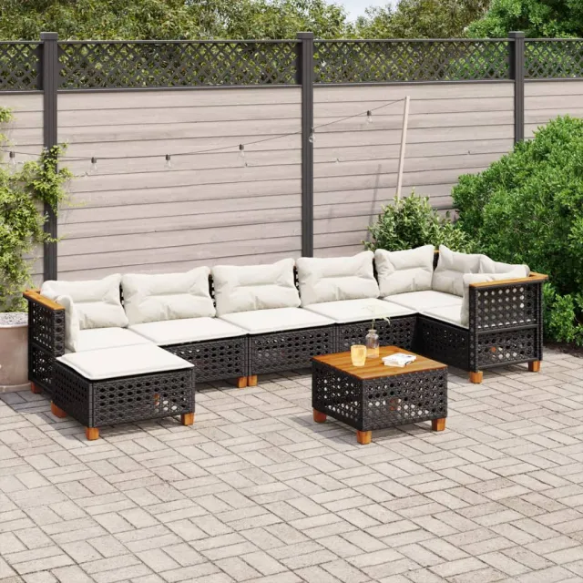 vidaXL 8-delige Loungeset met kussens poly rattan zwart, foto 2