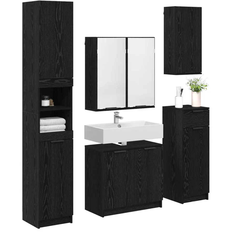 vidaXL Badkamermeubelset 5 st Zwart Eiken 64,5 x 33,5 x 59 cm