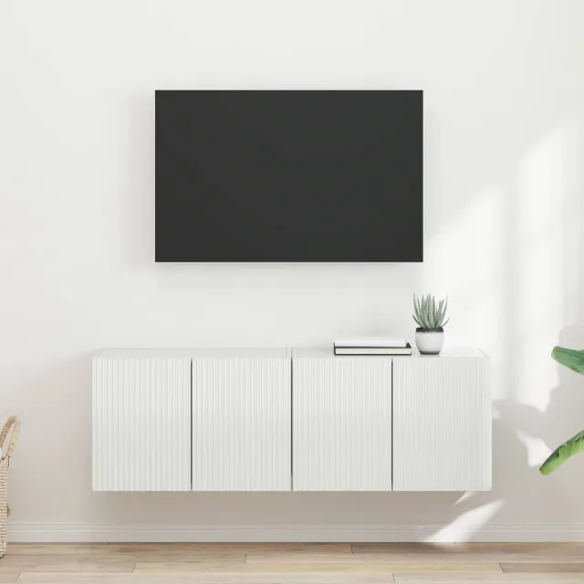 vidaXL TV-wandkast 2 st Hoogglans wit Bewerkt hout