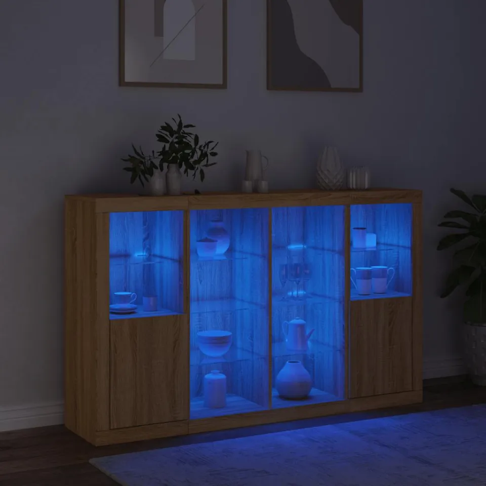 vidaXL Dressoirs met LED-verlichting 3 st bewerkt hout sonoma eiken, foto 3