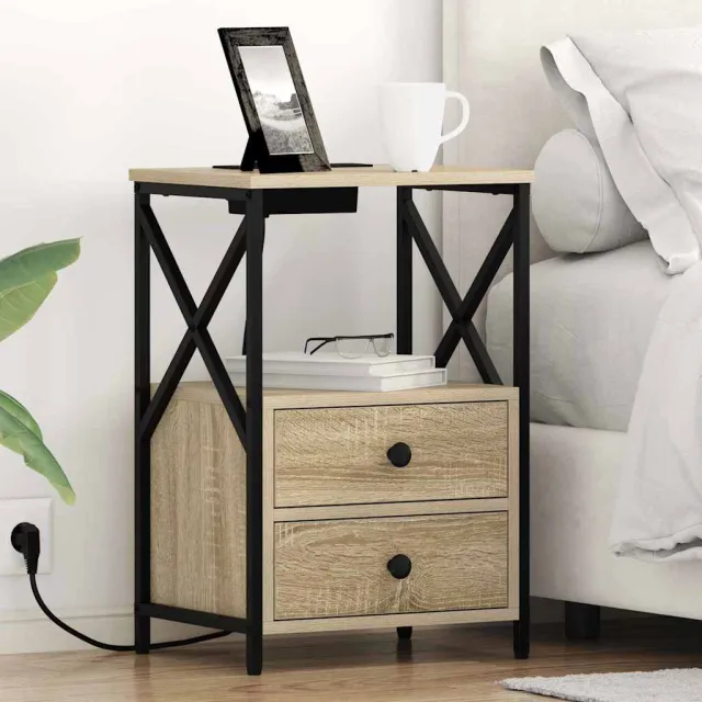 vidaXL Nachtkastje 2 st Sonoma Eiken 40 x 31 x 60 cm Bewerkt hout, foto 2
