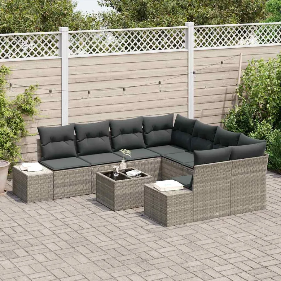 vidaXL Tuin Sofa Set 9 st Lichtgrijs poly rattan, foto 3