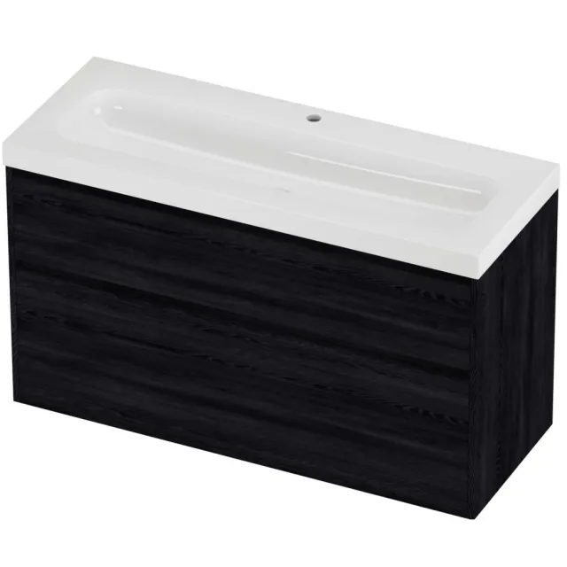 Proline Haga Badmeubelset Polystone Mezza 1 Kraangat Greeploos 120x46x73 cm Glans Wit Black Oak Eiken