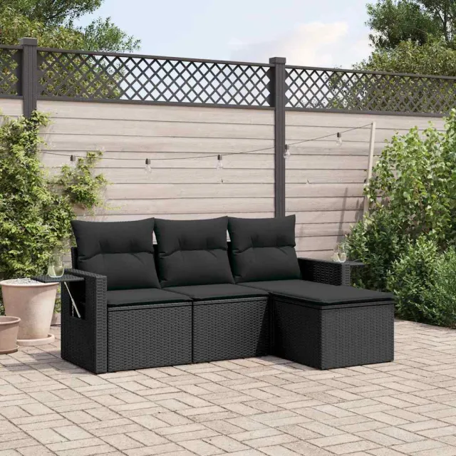 vidaXL 4-delige Loungeset met kussens poly rattan zwart, foto 2