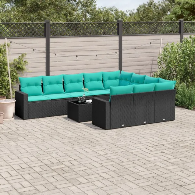 vidaXL 11-delige Loungeset met kussens poly rattan zwart, foto 2
