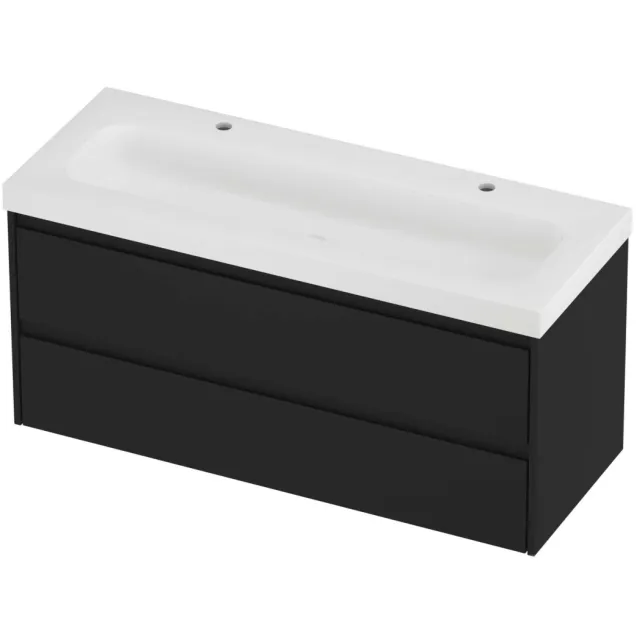 Proline Haga Badmeubelset Polystone Mezza 2 Kraangaten 120x46x58 cm Mat White Mat Zwart