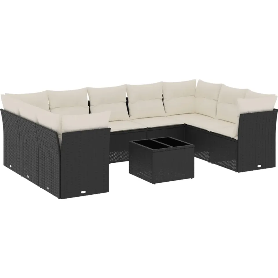 vidaXL 10-delige Loungeset met kussens poly rattan zwart, foto 3
