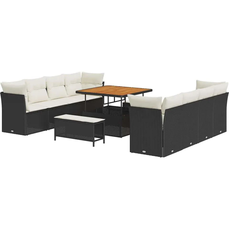 vidaXL Tuinbankenset 11 st Zwart poly rattan