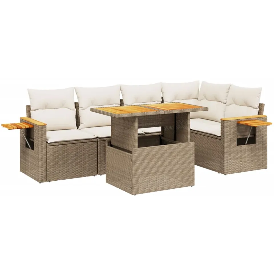 vidaXL 6-delige Loungeset met kussens poly rattan beige, foto 3