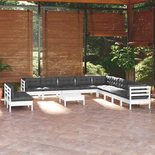 vidaXL 12-delige Loungeset met kussens massief grenenhout wit, foto 2