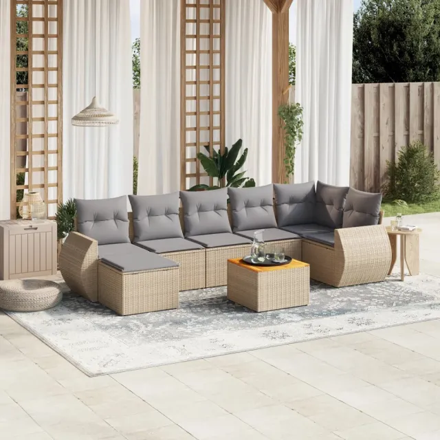 vidaXL 8-delige Loungeset met kussens poly rattan beige, foto 2