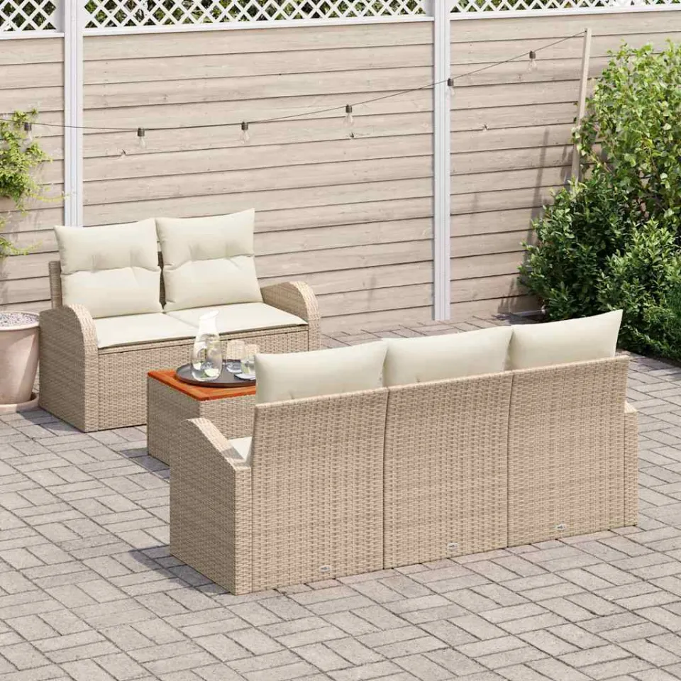 vidaXL Tuinbankenset 6 st Beige poly rattan, foto 3