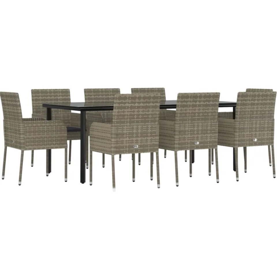 vidaXL 9-delige Tuinset met kussens poly rattan zwart en grijs