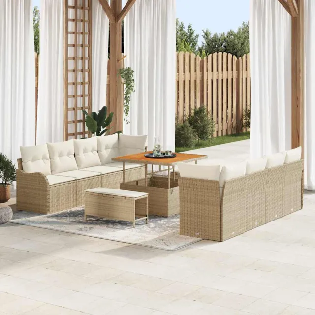 vidaXL Tuinbankenset 11 st Beige poly rattan