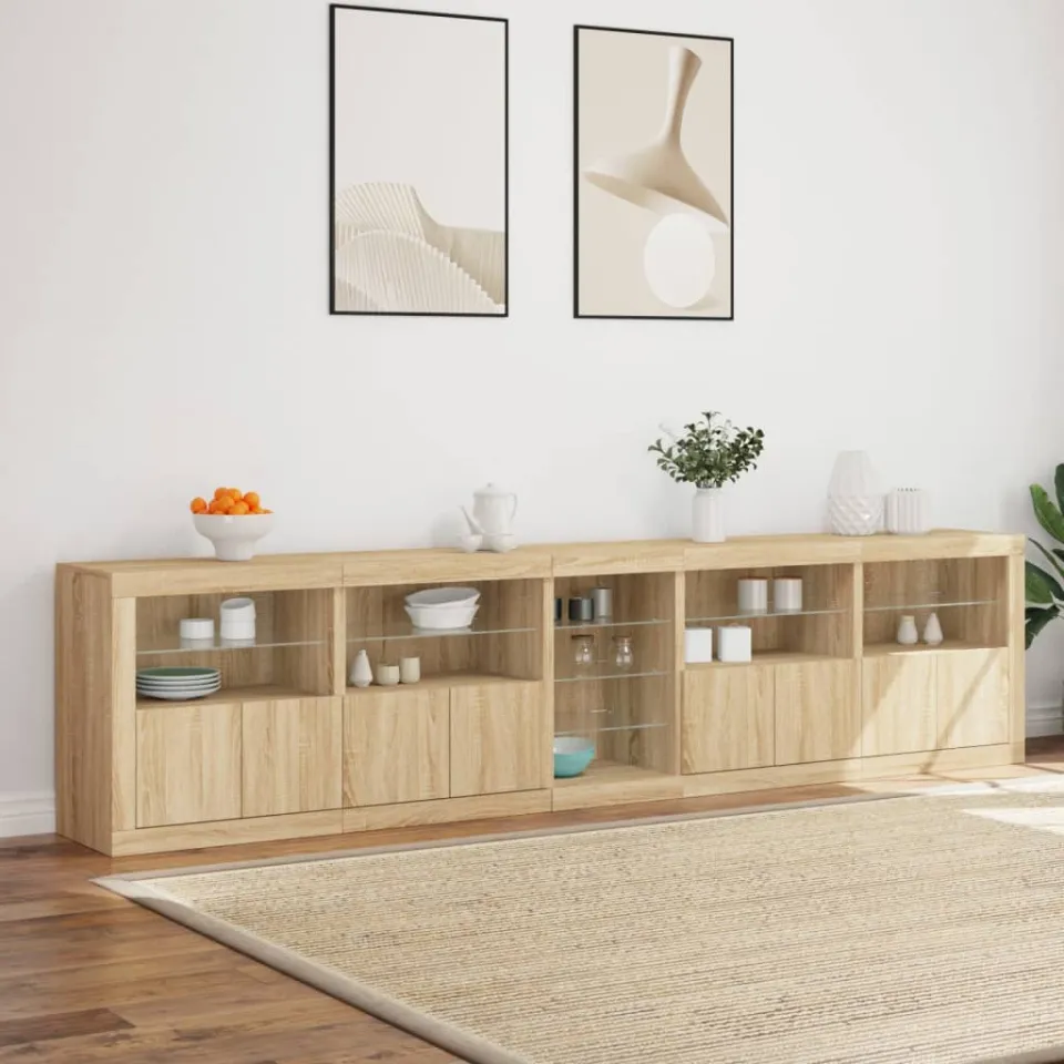 vidaXL Dressoir met LED-verlichting 283x37x67 cm sonoma eikenkleurig, foto 4