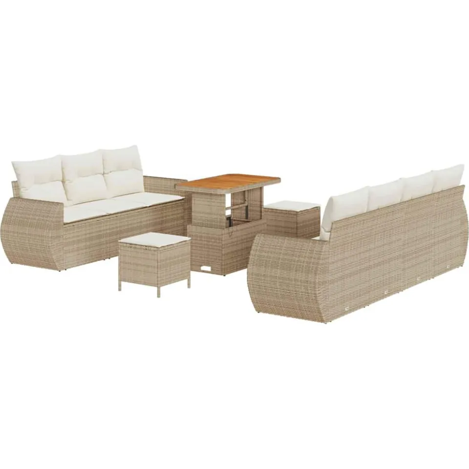 vidaXL Tuin Sofa Set met kussen met opslag 10 pcs Beige poly rattan