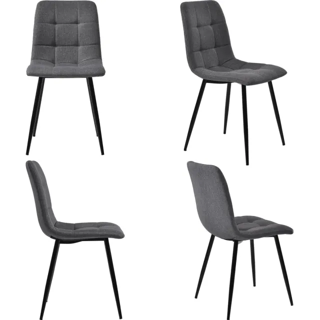 Merax Set van 4 Eetkamerstoelen – Donkergrijze Leinen Stoelen met Rugleuning – Stabiel Metalen Onderstel Grijs