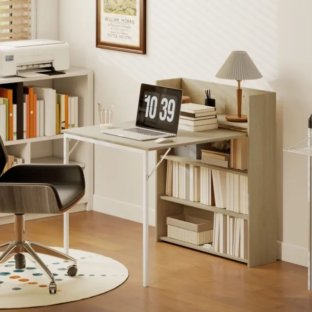 CHICFURN Eettafel 91 cm - 3 personen - Opklapbaar - 3 planken - Keuken - MDF en staal - Eikenkleur