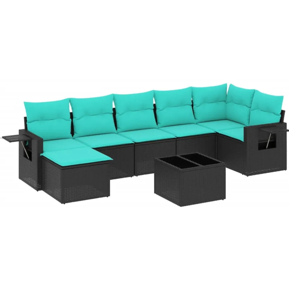 vidaXL 8-delige tuinbankset met kussens, zwart polyrotan