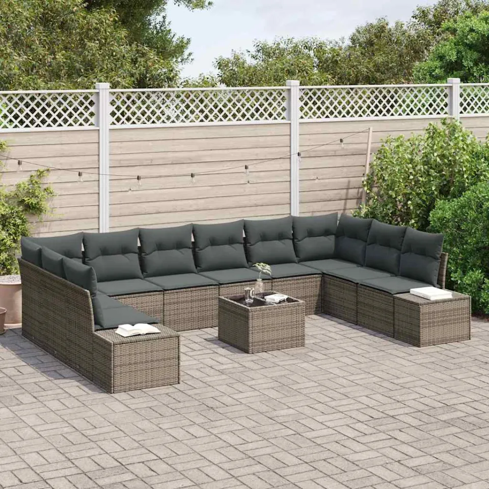 vidaXL Tuin Sofa Set 11 st Grijs poly rattan, foto 2