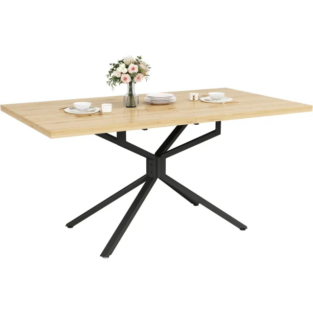 REDOM Uitschuifbare eettafel 120-160 x 90 cm - MDF-blad en zwart metalen onderstel - Licht eiken Lichteikenlook