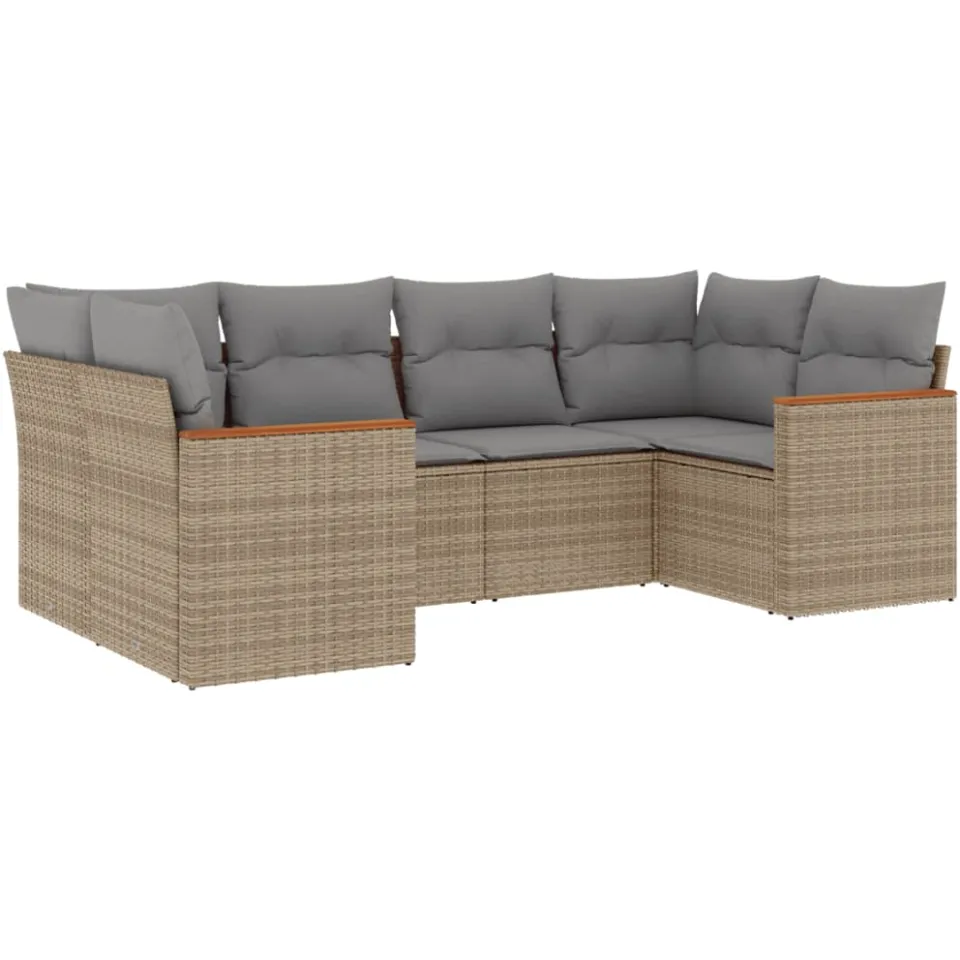 vidaXL 6-delige Loungeset met kussens poly rattan beige