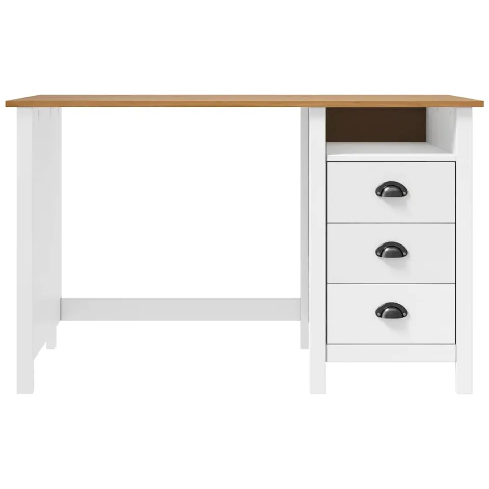 vidaXL Bureau Hill 3 lades 120x50x74 cm massief grenenhout wit, foto 2