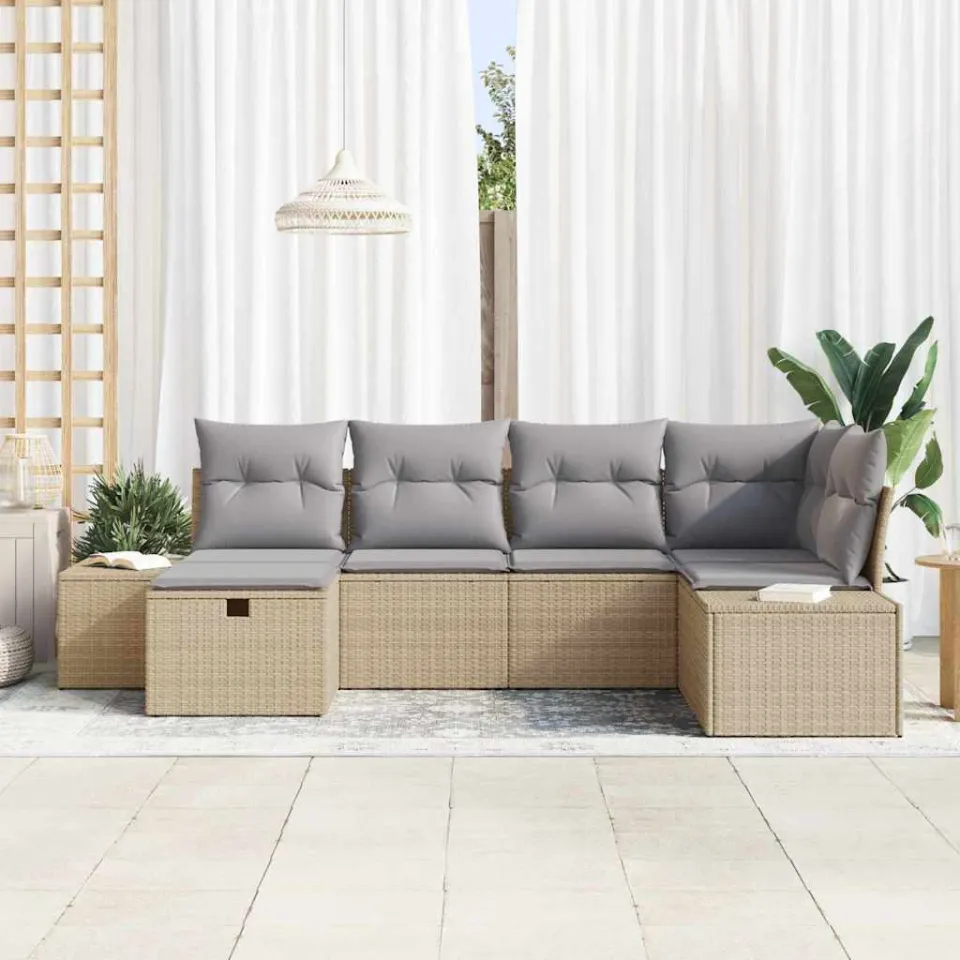 vidaXL Tuin Sofa Set 6 st Beige poly rattan, foto 3