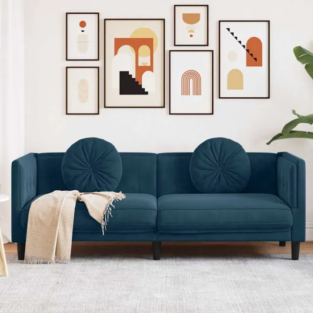 vidaXL Bank met kussens 3-zits fluweel blauw